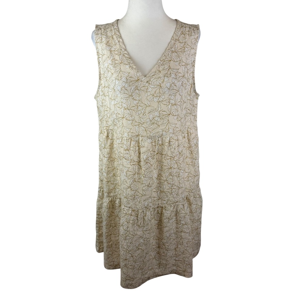 Rachel Zoe Womens 100%‎ Linen Tiered Floral Leaf Print Mini Dress Medium Coastal